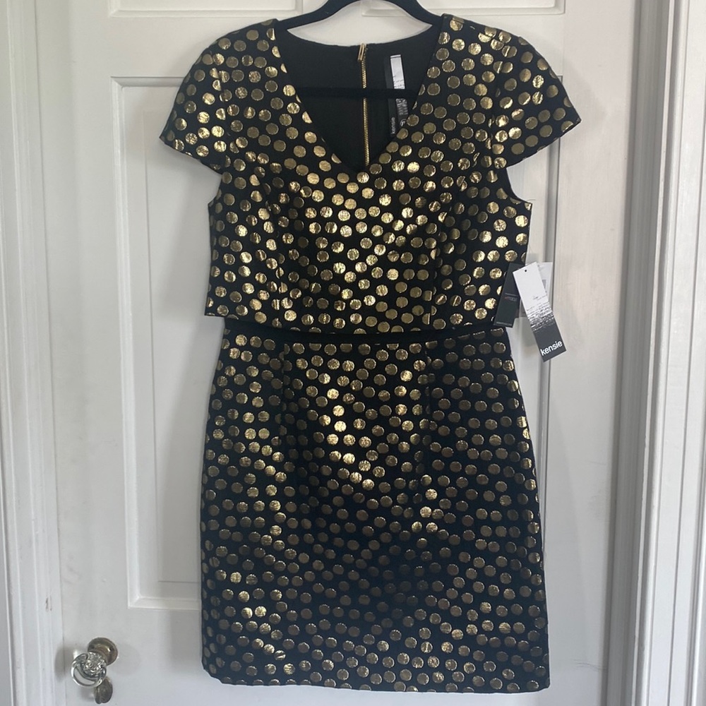 New with tags Kensie cocktail dress - black with gold polka dots